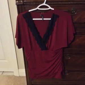 Beautiful red and black v neck Maurice’s Blouse